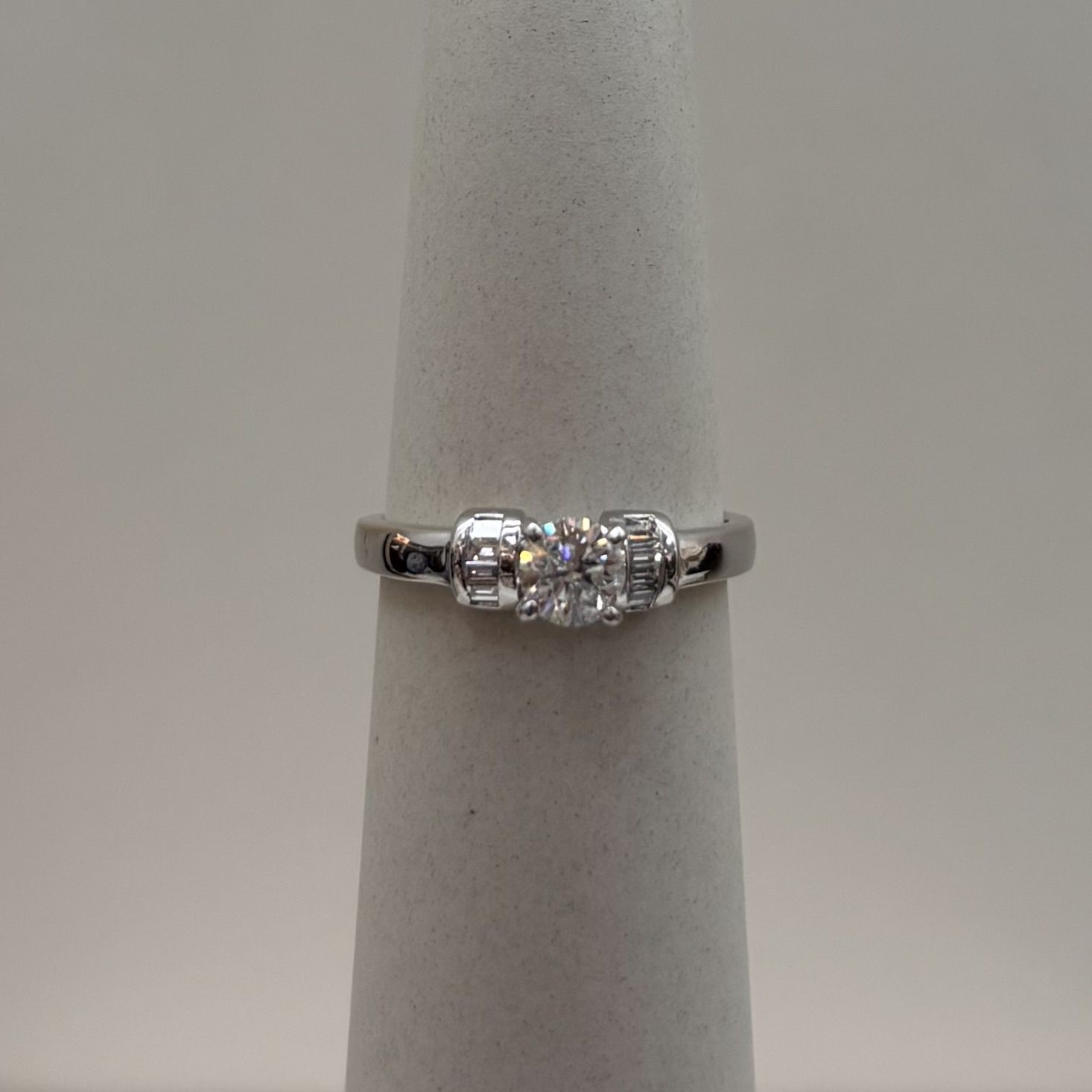 14KW  "Eleanor" Baguette Band w/ Round Solitaire Ring