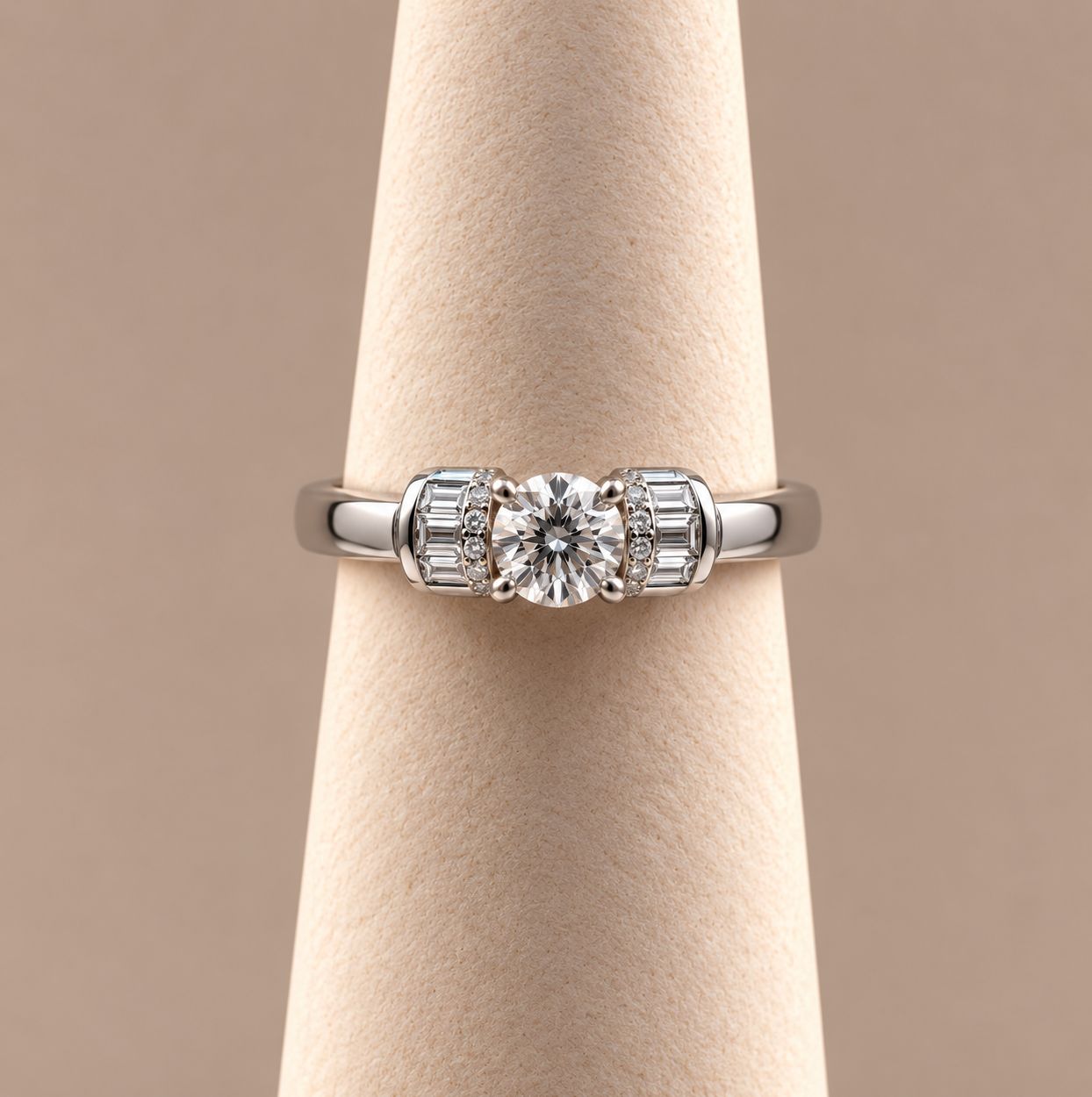 "Eleanor" Round Solitaire Diamond with Baguette Wrap Band