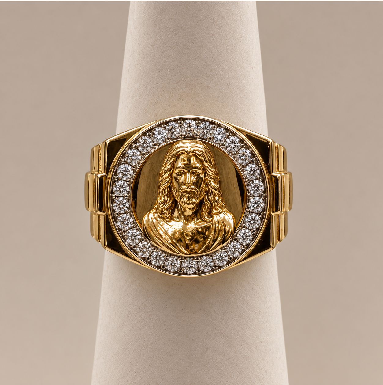 Men's Gold Jesus Diamond Halo Ring (8.7g)