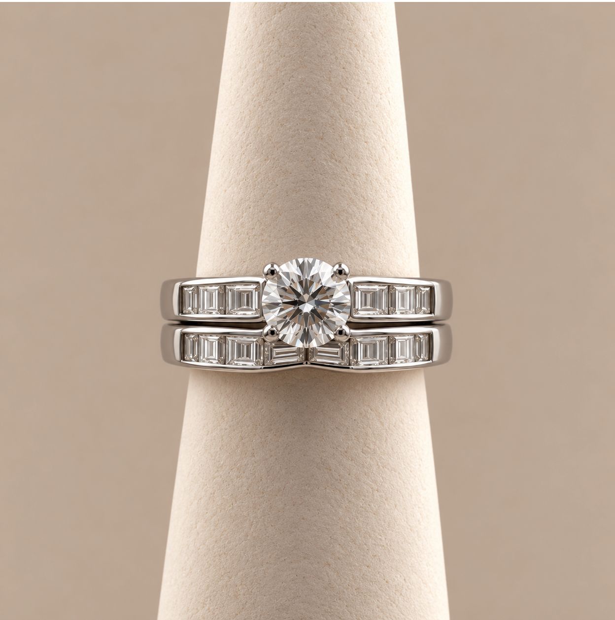 Round and Baguette Wave Diamond Bridal Set