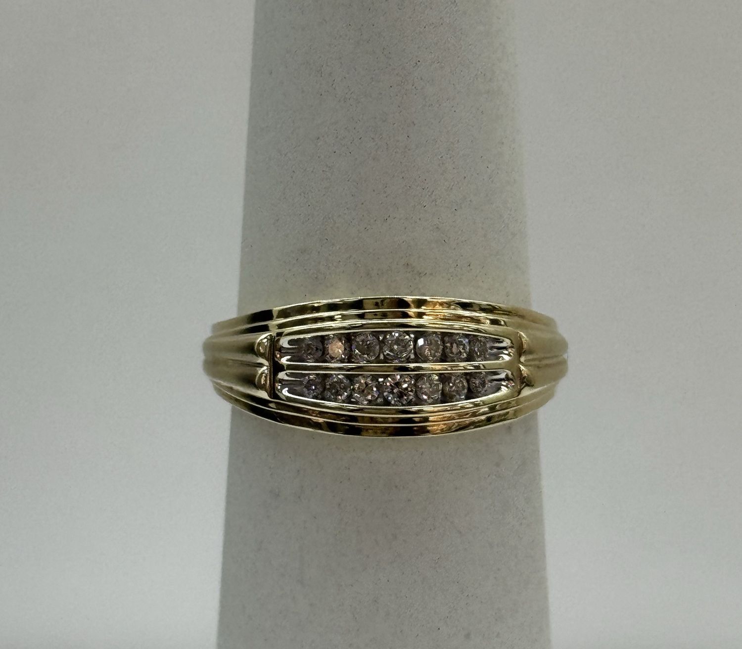 10KY Men's 2-Row Diamond Channel Set Ring (Size 10-Resizable)