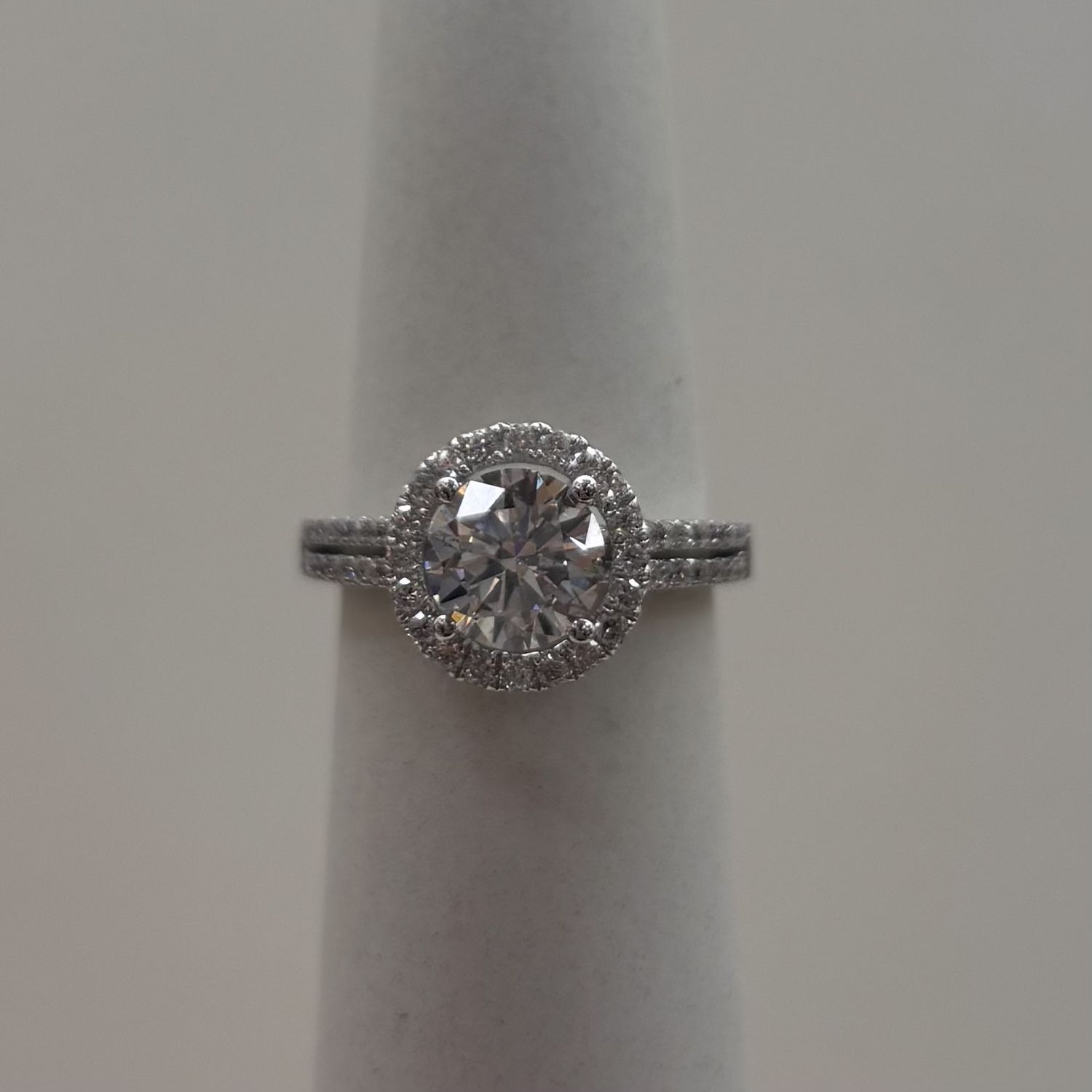 14KW "Amber" LM Halo Bridal Set w/ L- 1.5ct Rnd Diamond Ring