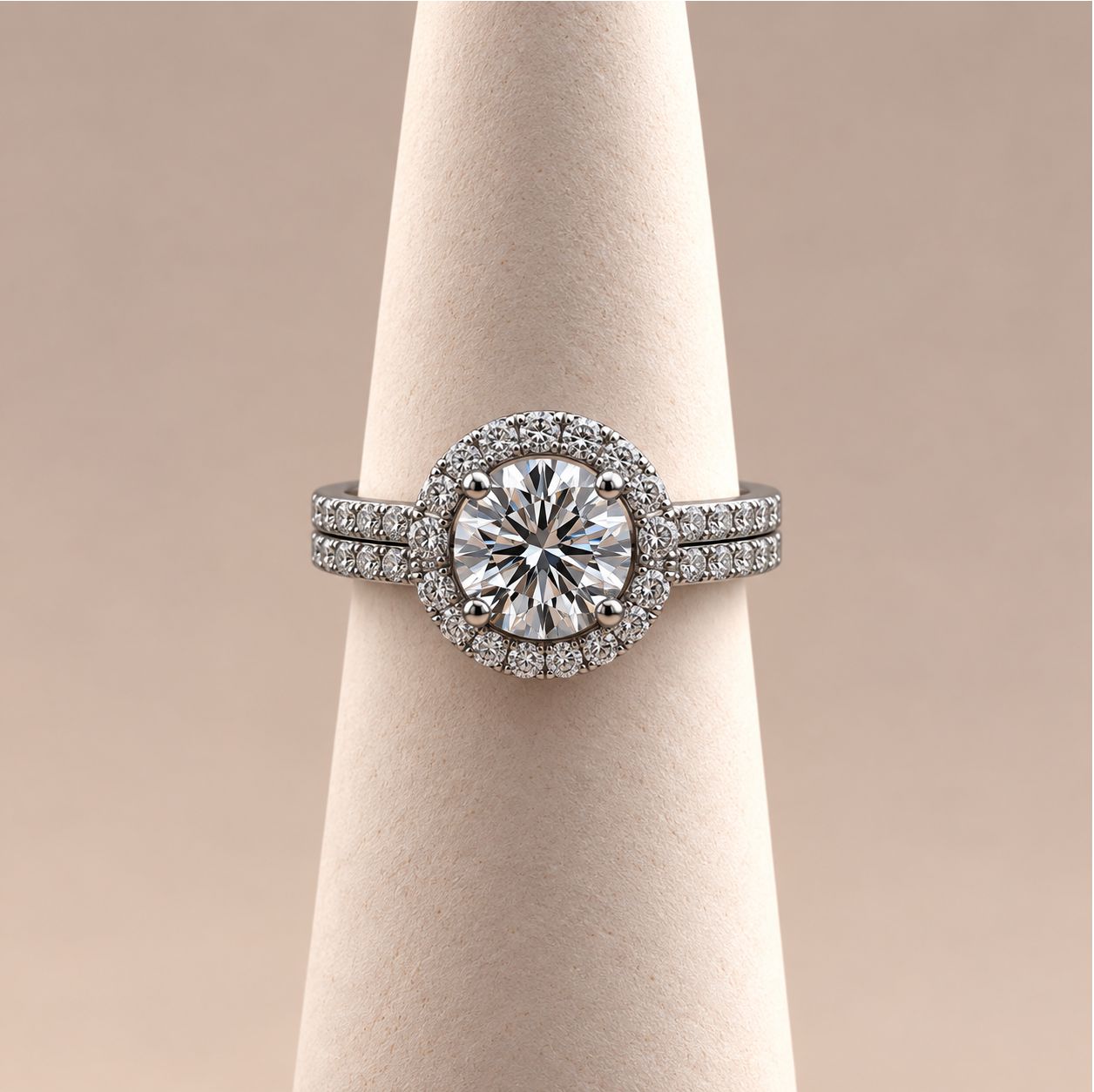"Amber" Floating Round Diamond Halo Ring with Split Pave Shank