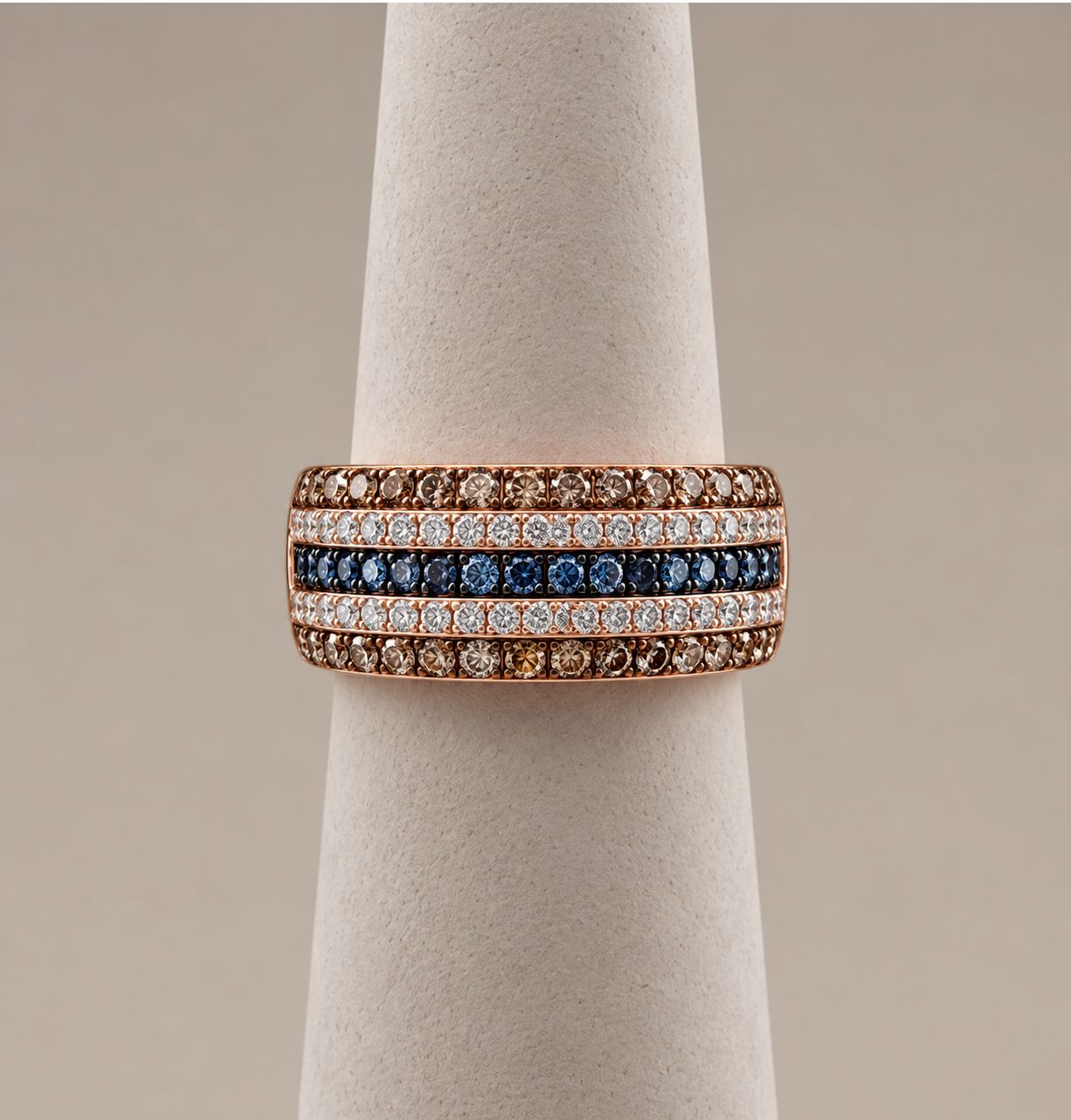 Blue &amp; Chocolate Rose Gold Diamond Channel Ring (1.0ct)