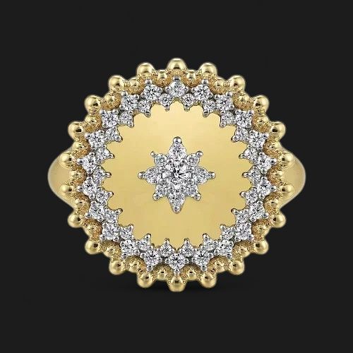 14KY Bujukan &amp; Diamond Medallion Ladies Ring