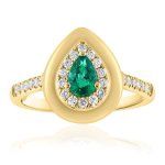 RING, 18KY, 6x4, Emerald, Pear Shape, GOLD FRAME