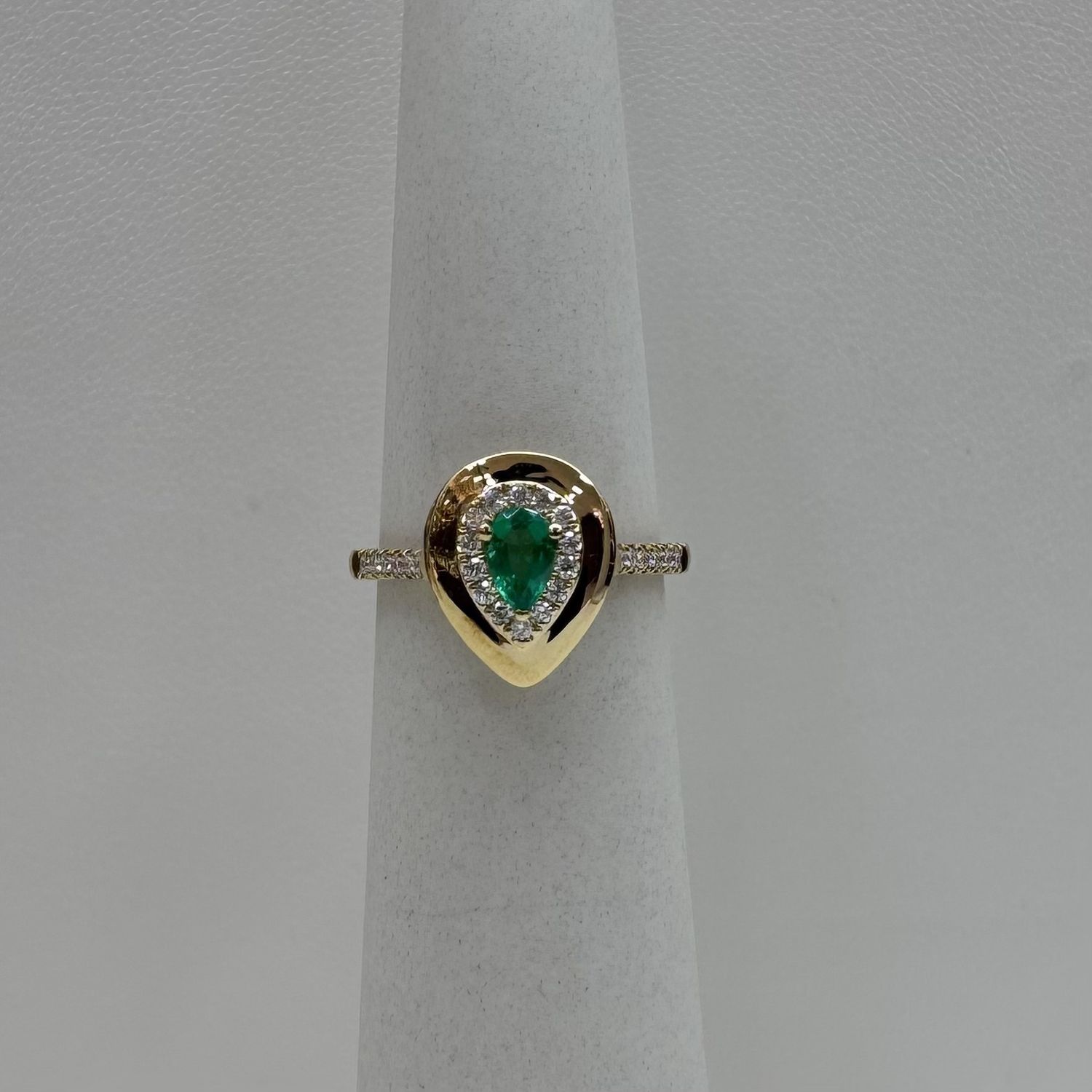 18KY Emerald Pear Shape w/ Gold Frame &amp; Diamonds David Kord