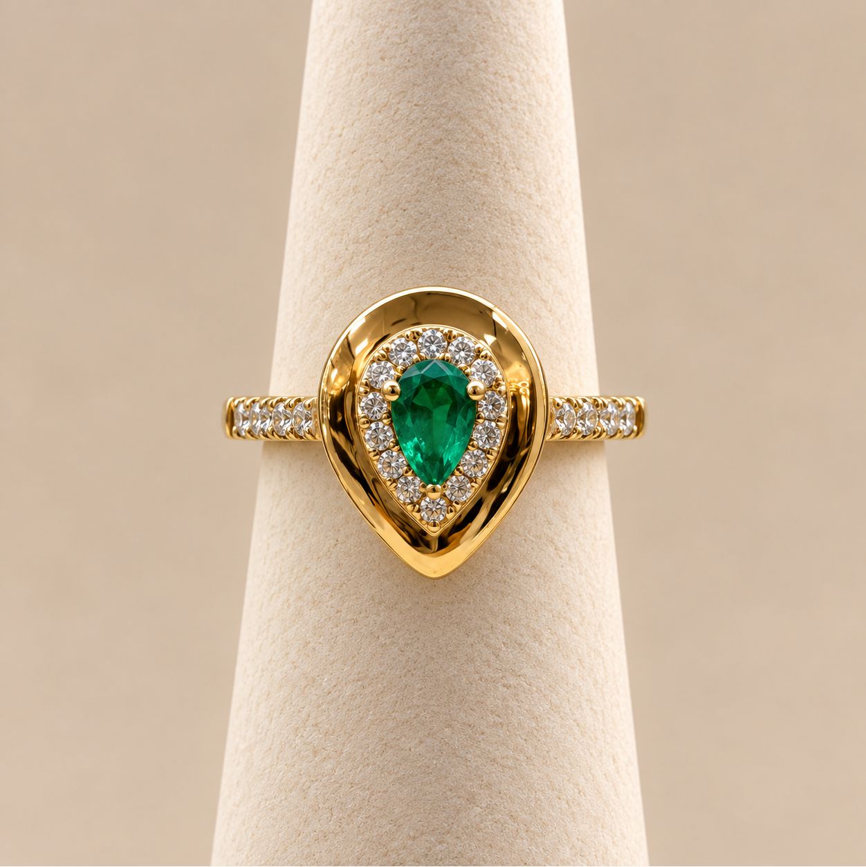 Gold Pear Emerald Double Halo Ring (3.6g)