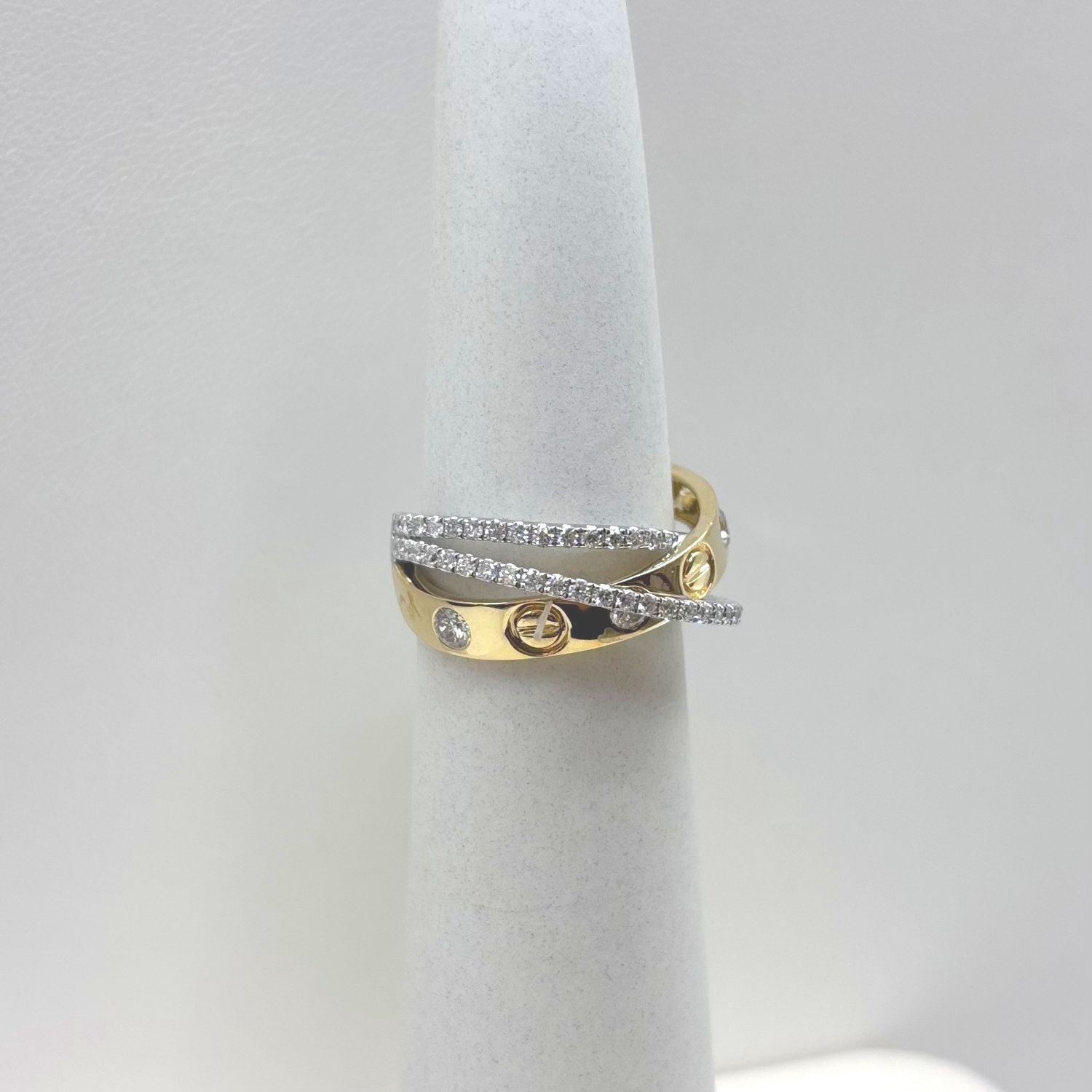 14KT W/YG 2-Tone Cartier Tennis Ring Heera Moti