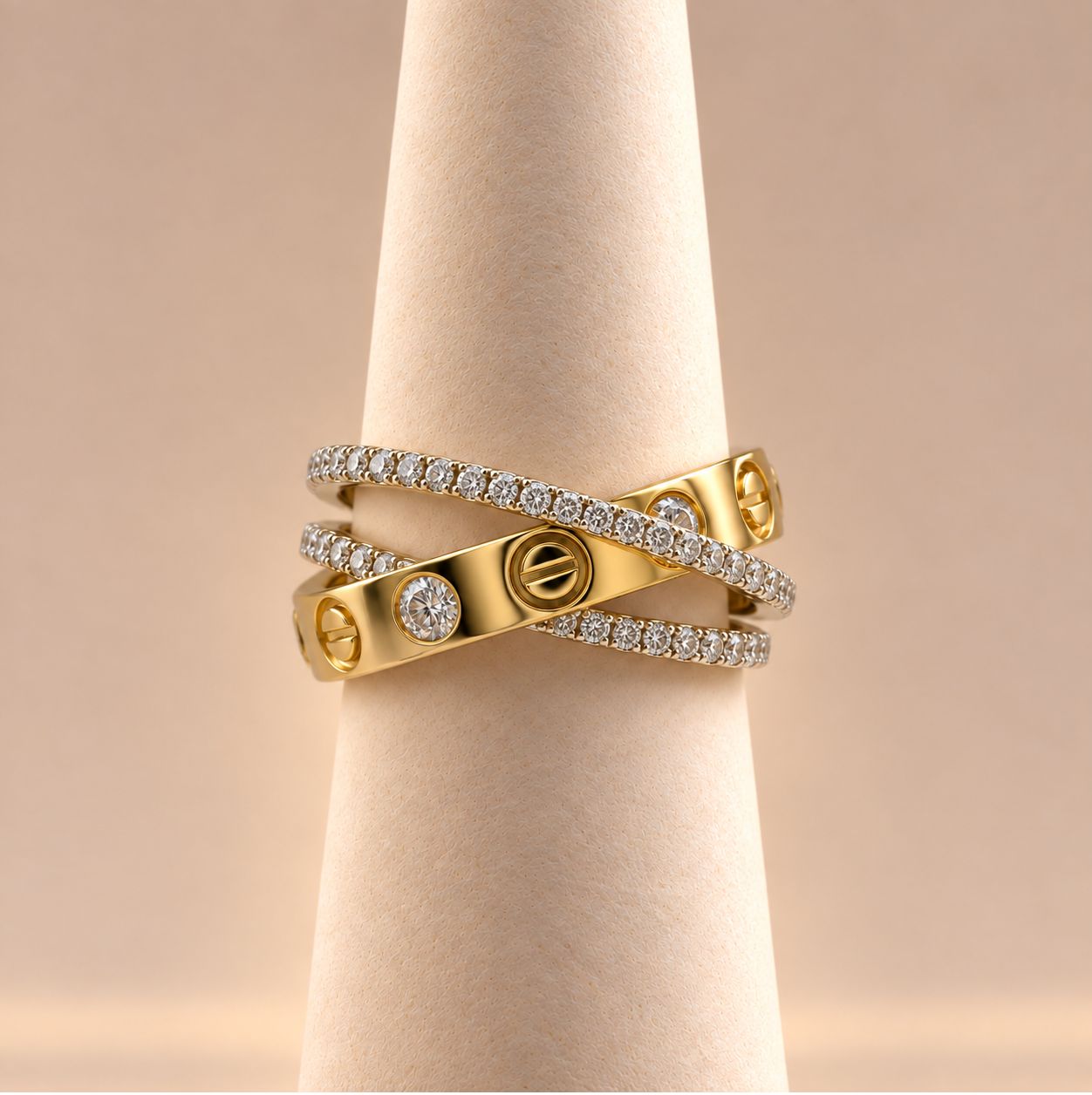 Luxury Sculptural Tri-Color Diamond Crossover Fashion Band(5.5g)