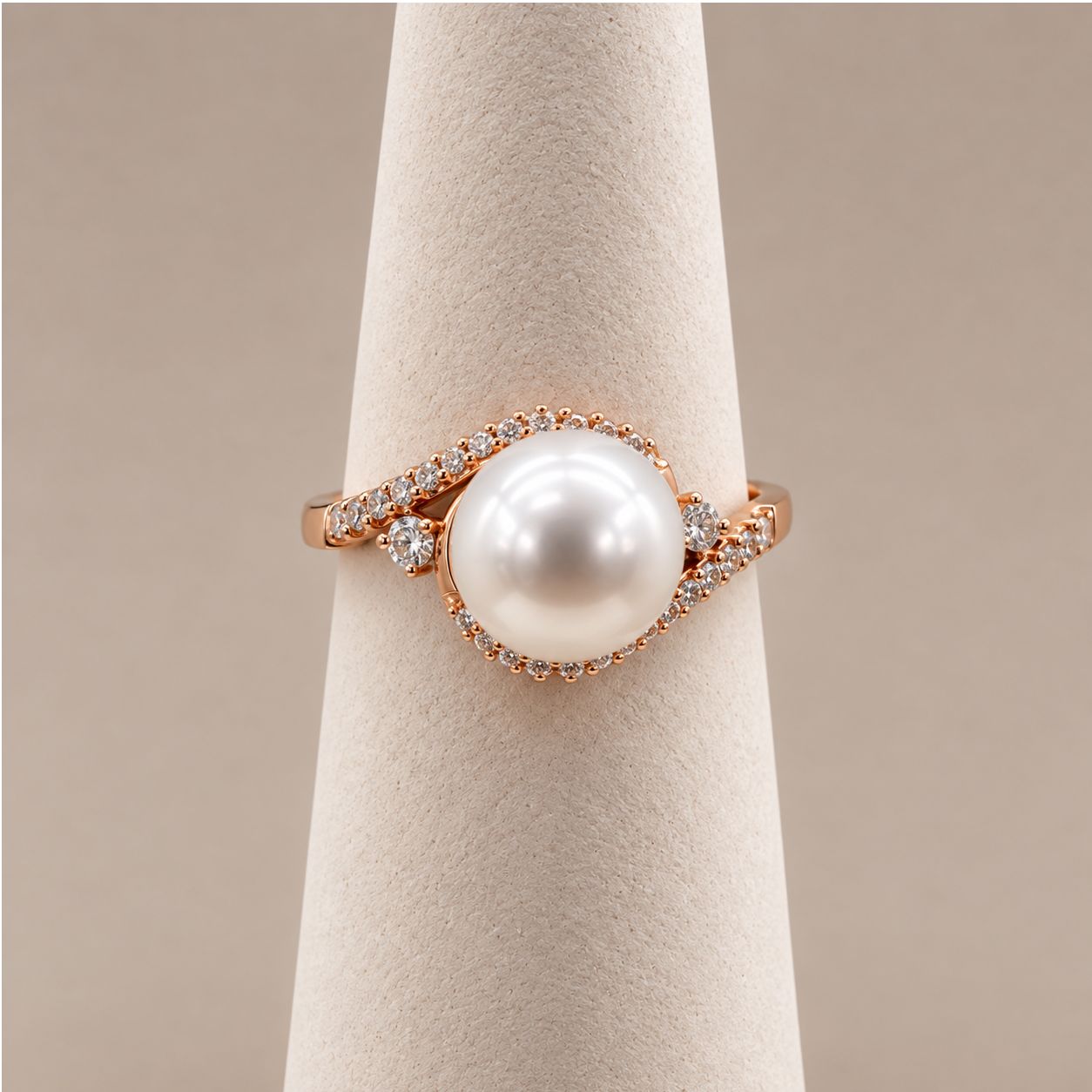 Rose Gold Pearl and Diamond Ring (Size 7)