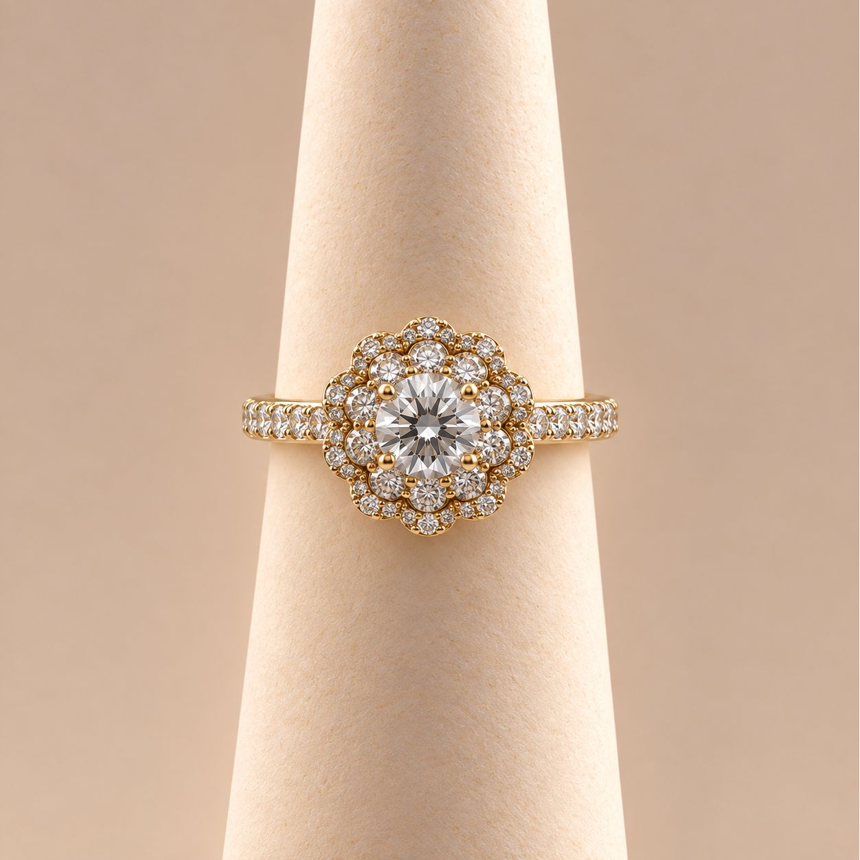 Vintage Floral Starburst Double Diamond Halo Ring