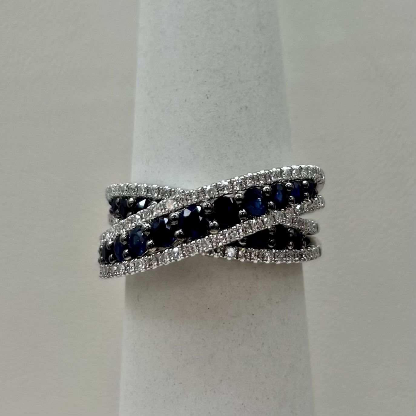 14KW 2ct Overlapping Sapphire Diamond Ring (11.0g)