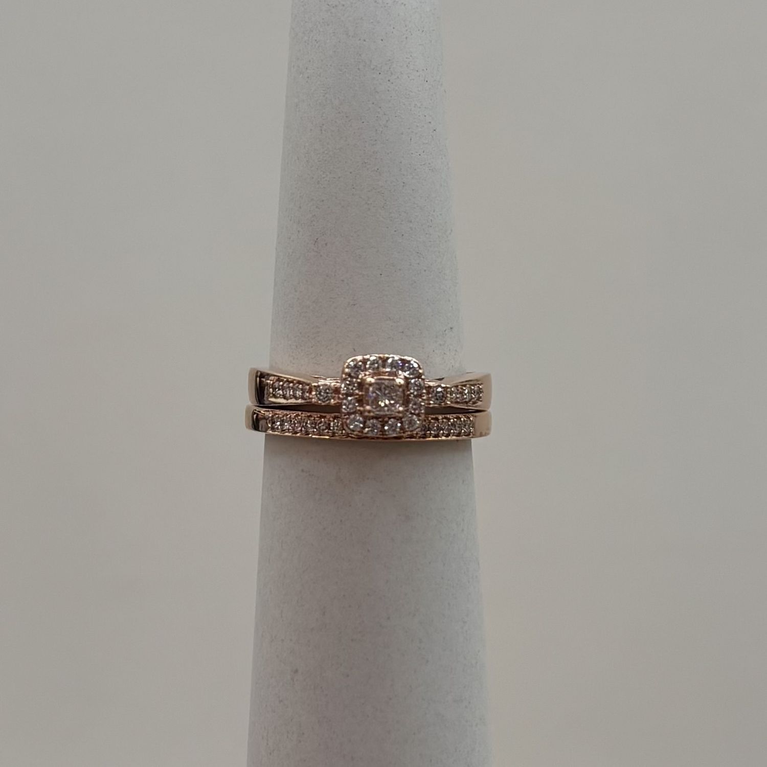 14KRG Halo Diamond Bridal Set w/ Pave Stones on Both Bands