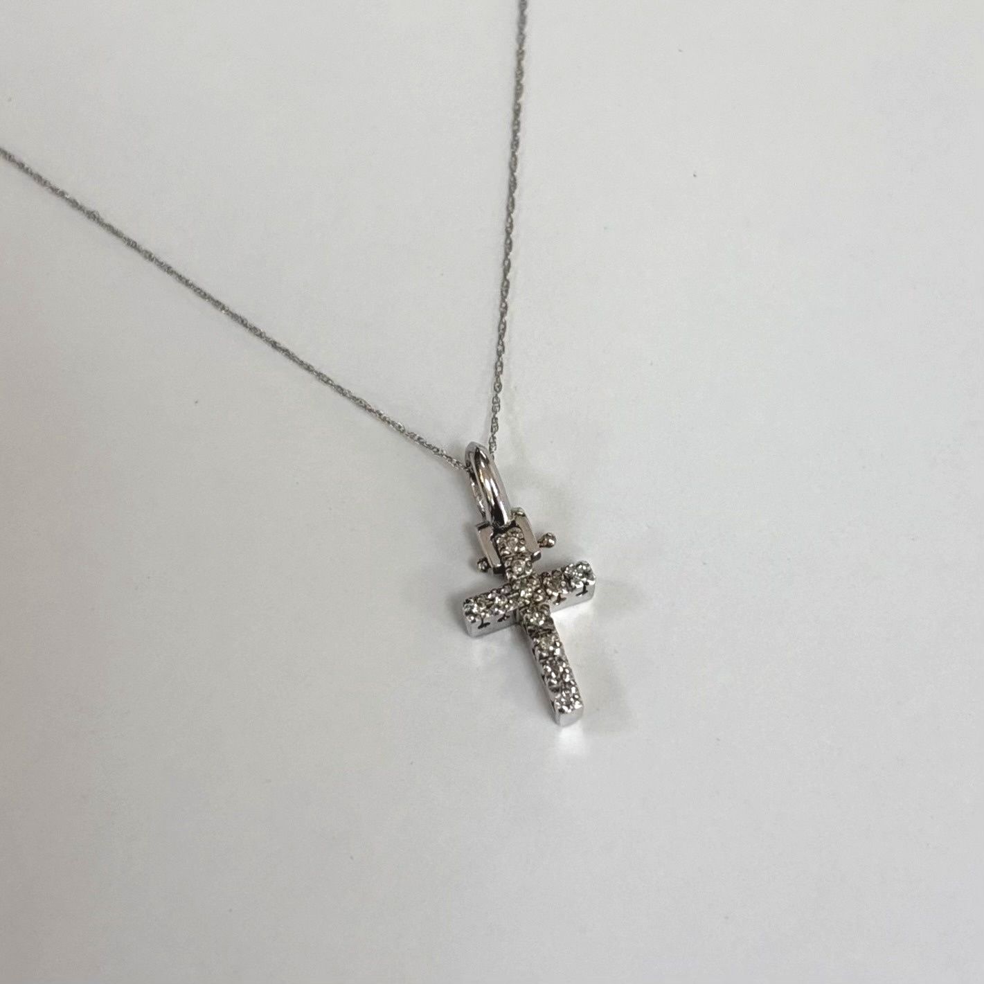 18KW Petite Cross Diamond Pendant with Chain