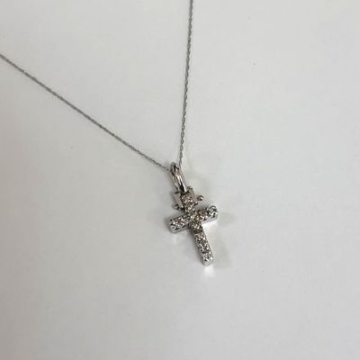 18KW Petite Cross Diamond Pendant with Chain