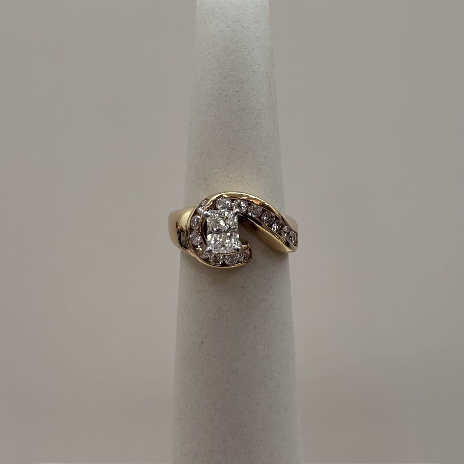 14KW Emerald Cut w/ Small Round Diamond Ring