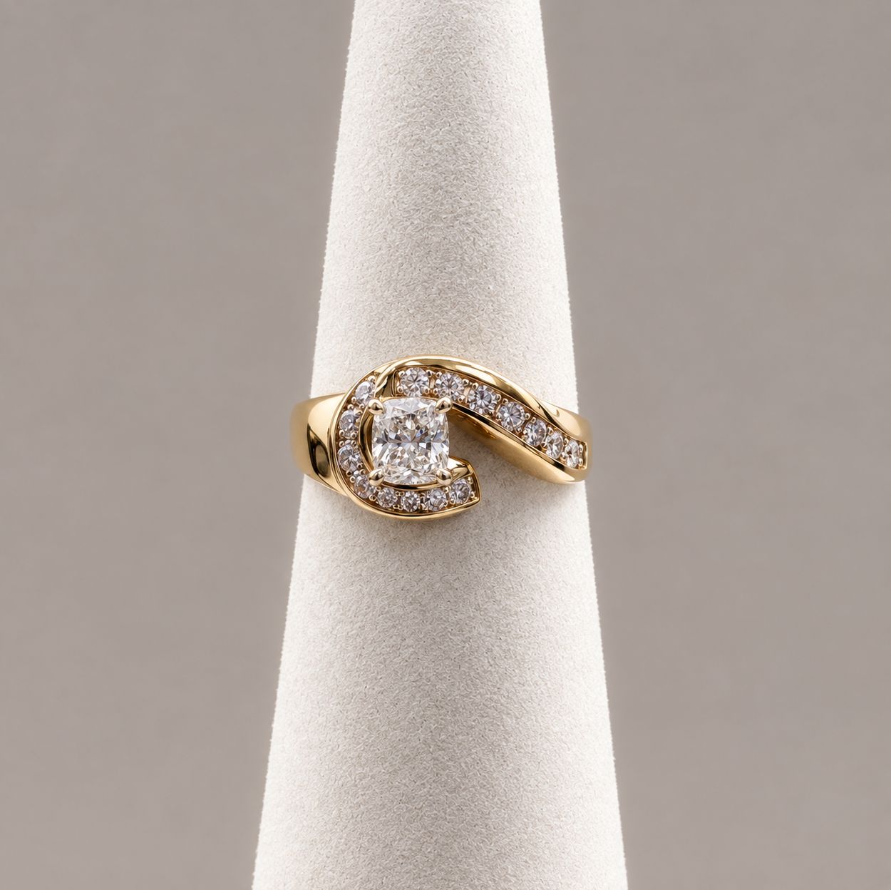 Gold Bypass Square Cushion Cut Diamond Ring