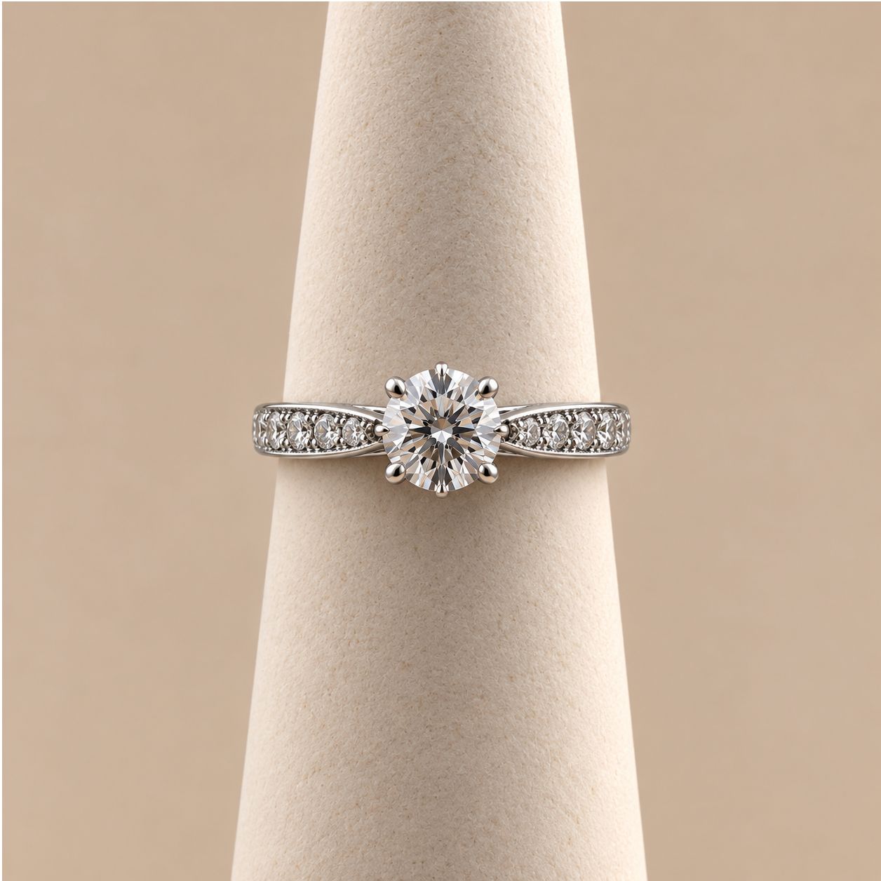 "Lucy" Tapered Pavé Solitaire Diamond Ring