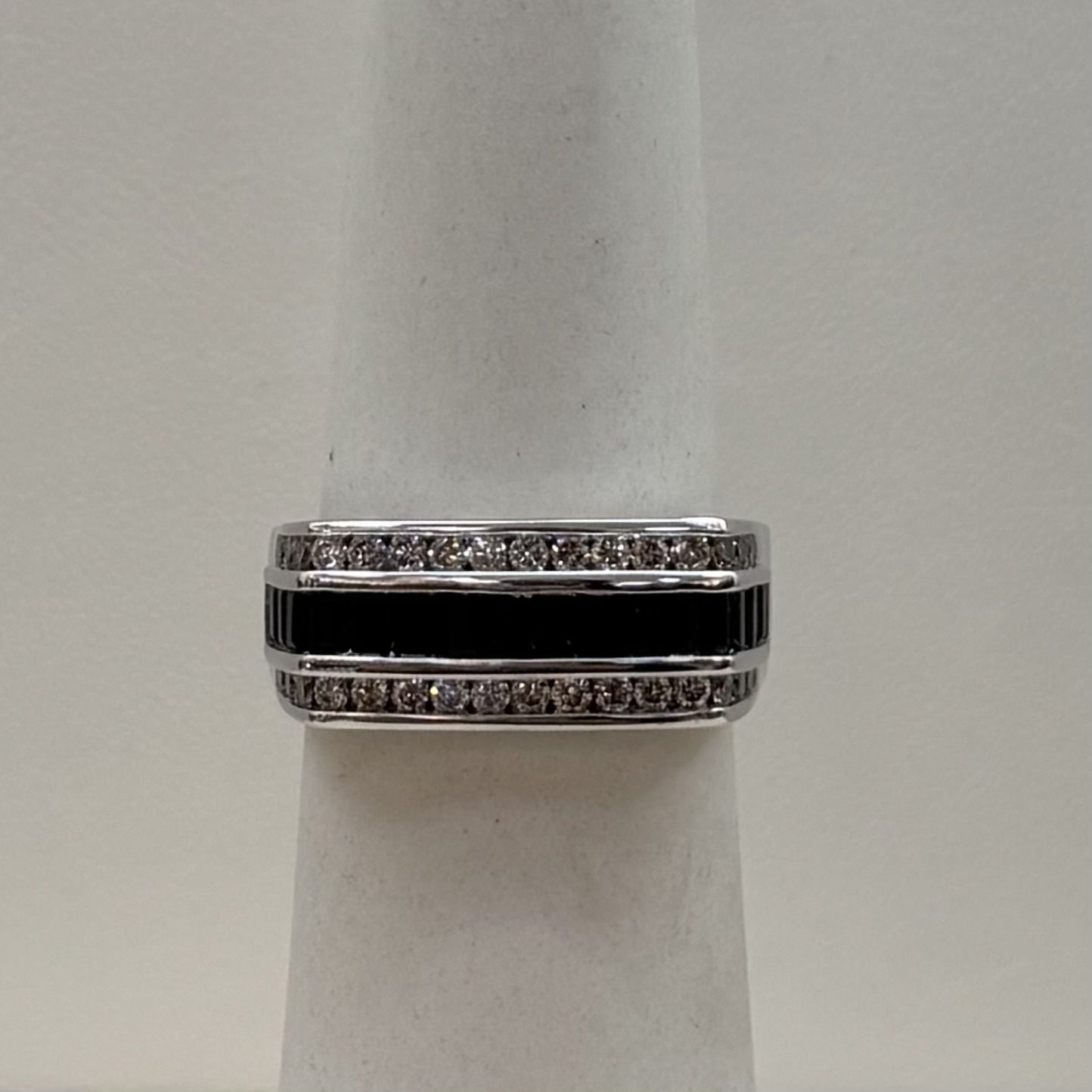 14KW HM Men's Sapphire &amp; Diamond Ring (Size 10.5-Resizable)