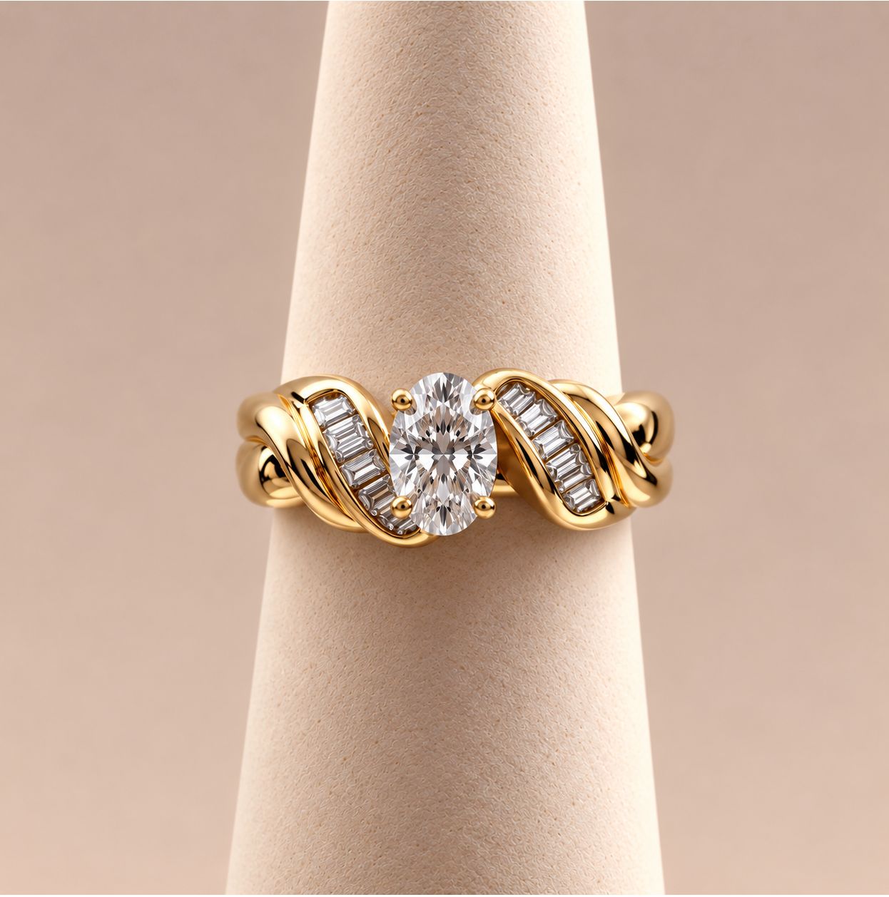 Vintage Oval Diamond Bypass Ring in Yellow Gold