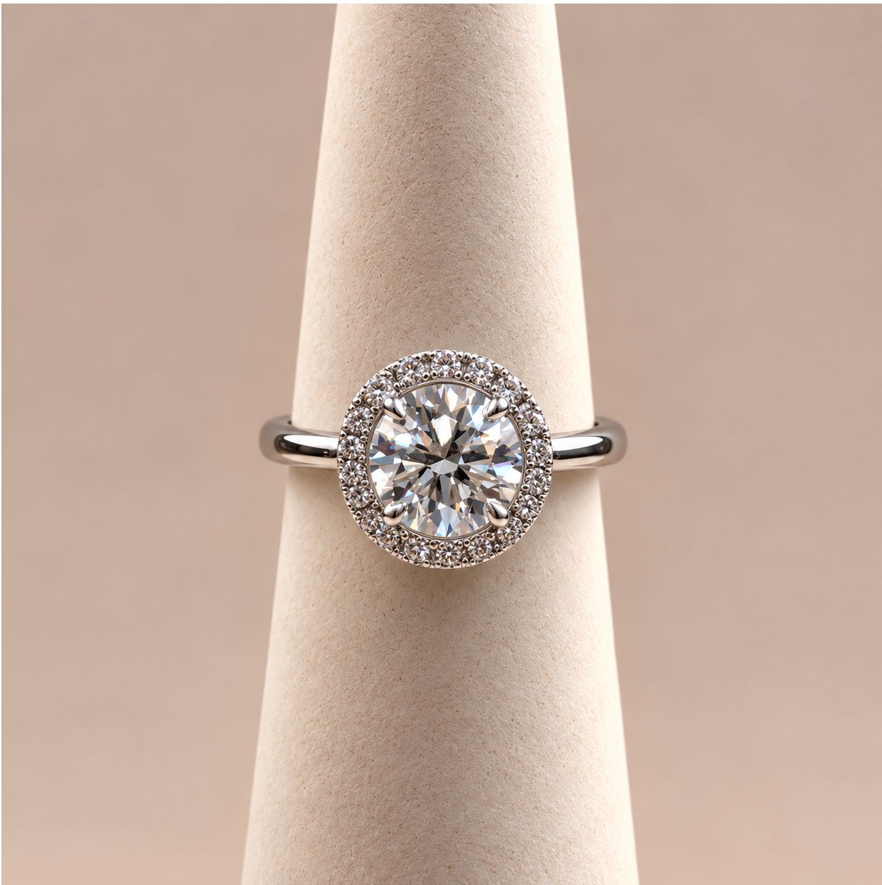 "Genevieve" Classic Round Diamond Halo Ring with High-Polish Band