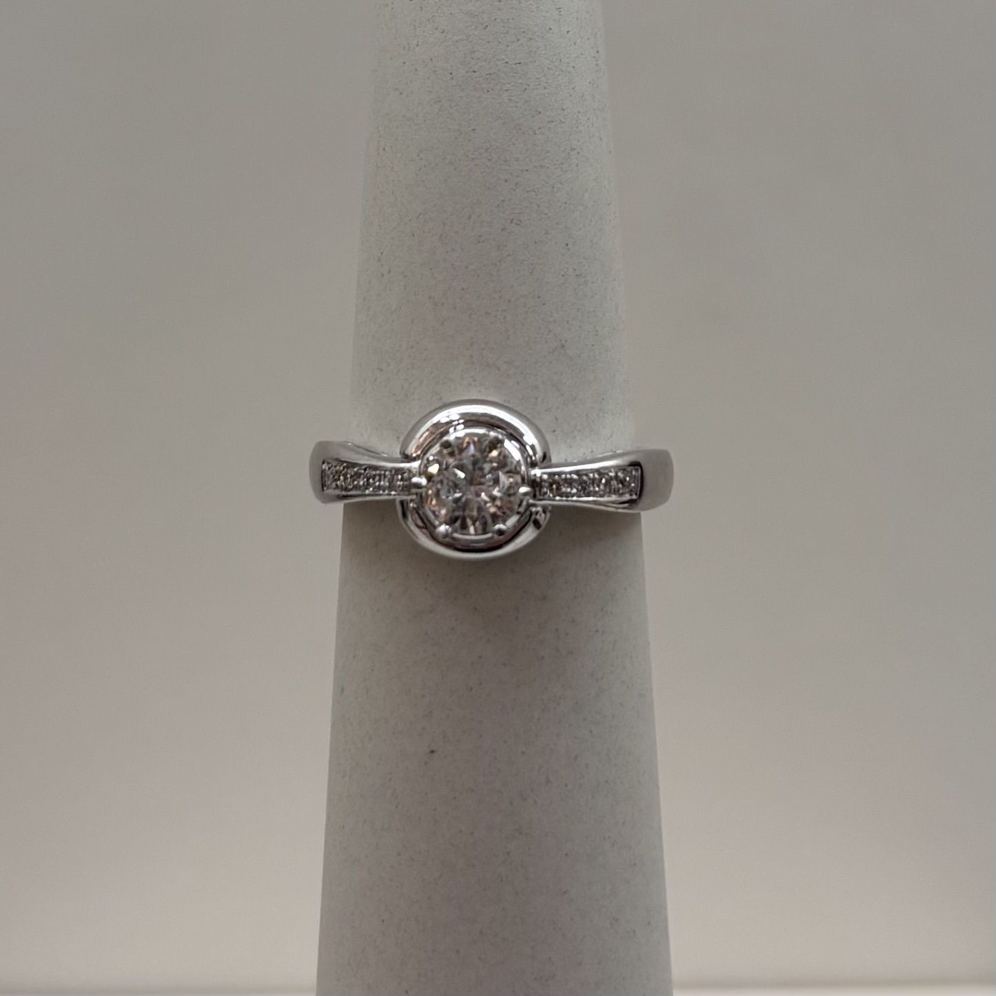 14KW "Victoria" Round Solitaire w/ Lower Halo Diamond Ring