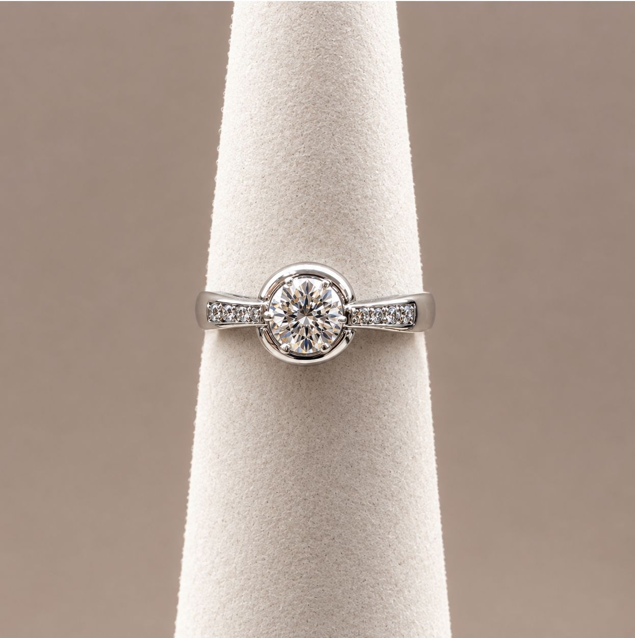 "Victoria" Round Solitaire w/ Lower Halo Diamond Ring