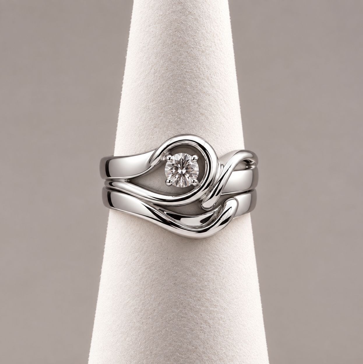 Double Swirl Wide Solitaire Diamond Bridal Set