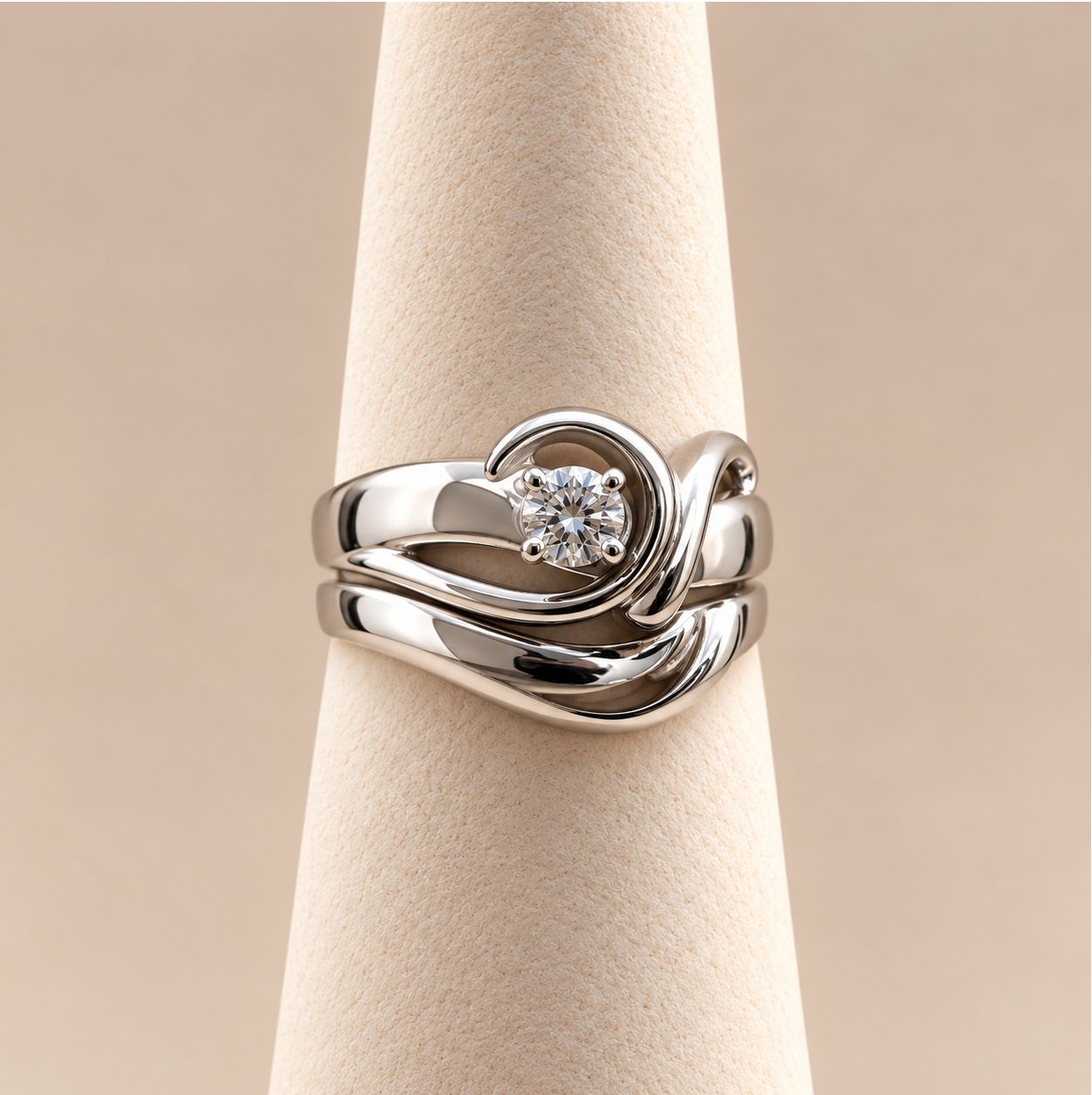Double Swirl Wide Solitaire Diamond Bridal Set