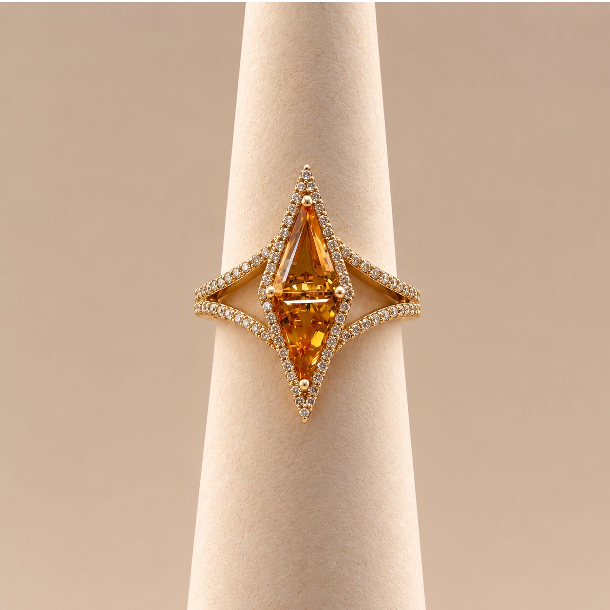 Citrine Elongated Kite Ring with Diamond Halo