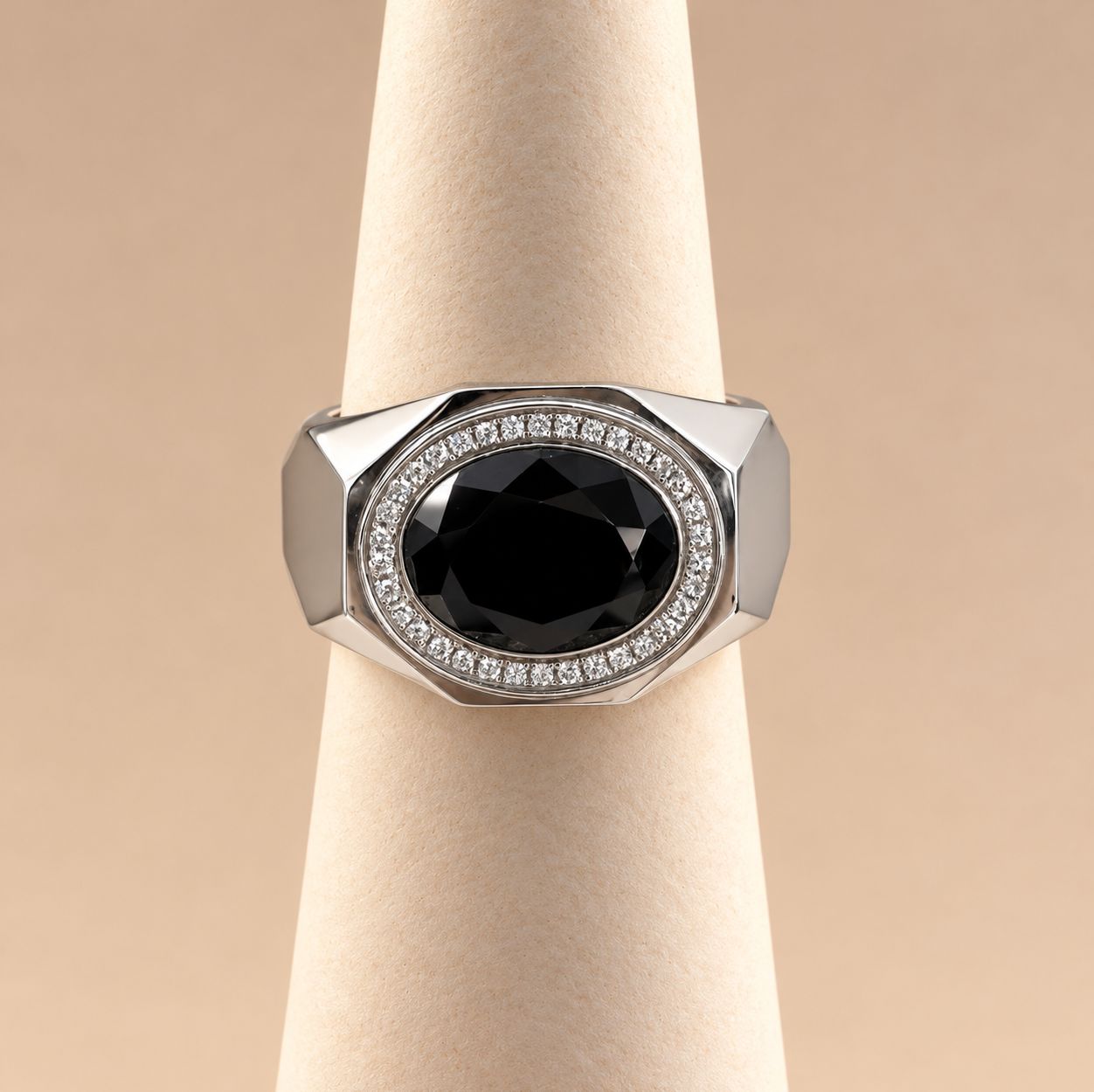 Faceted Men's Onyx Stone Diamond Ring