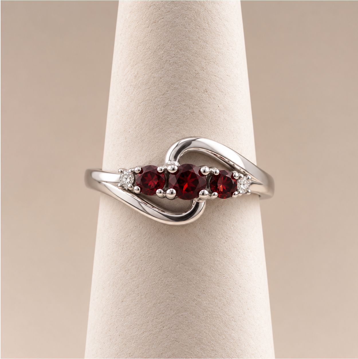 3-Stone Garnet Diamond Swirl Ring (1.6g)