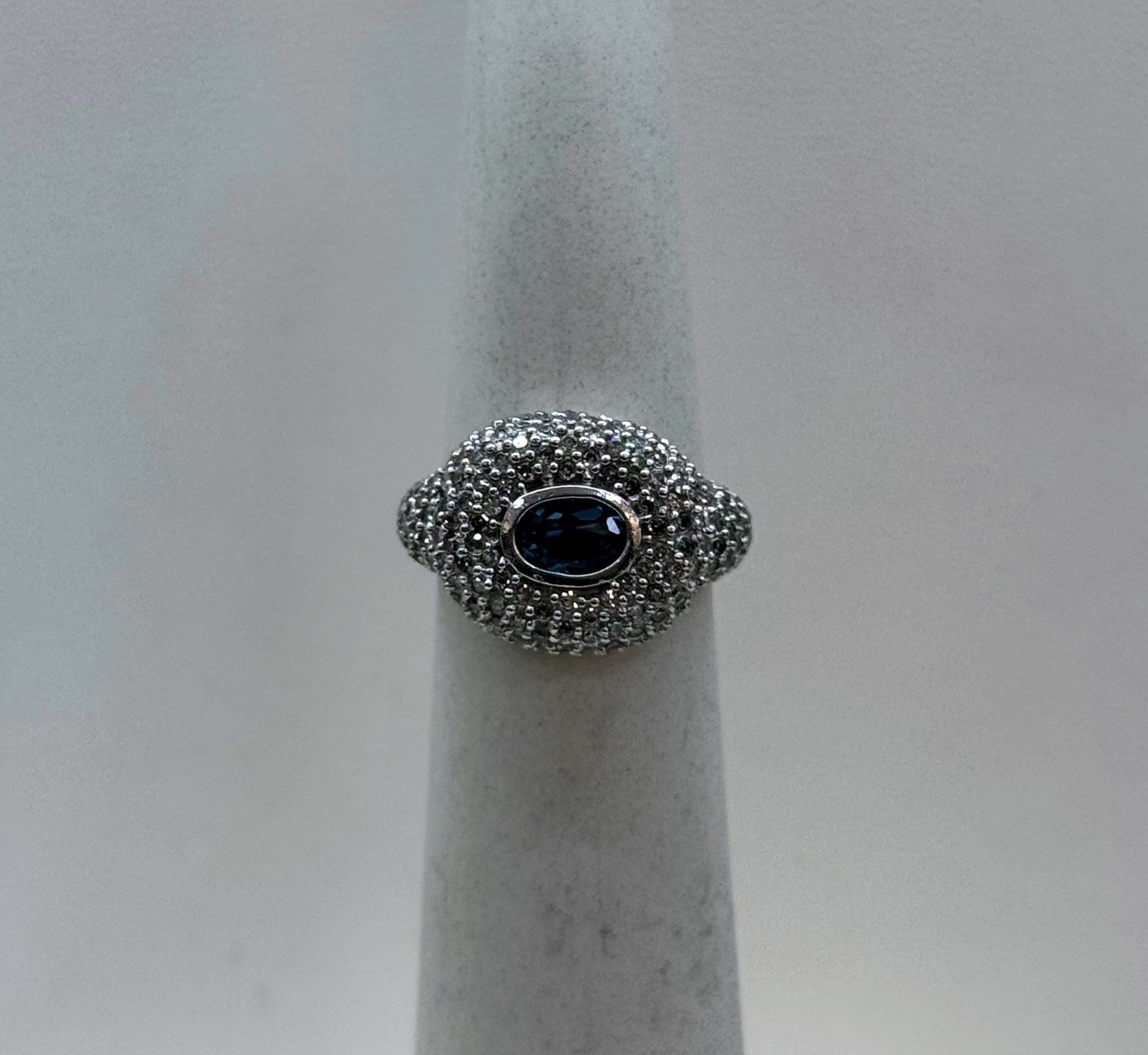 14KW Blue Topaz/Diamond Cocktail Ring