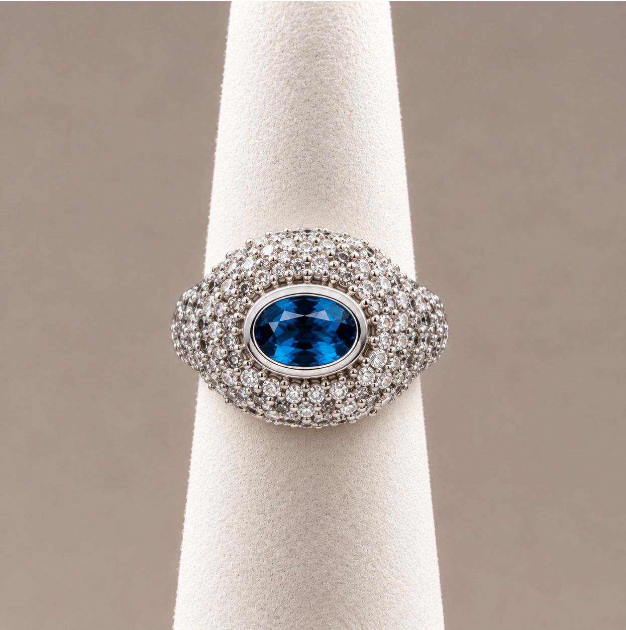 Blue Topaz &amp; Diamond Cocktail Ring (6.9g)