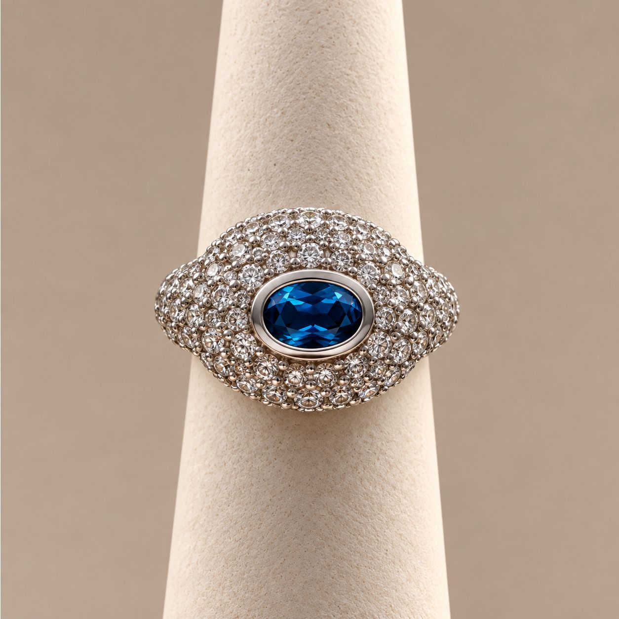 Blue Topaz &amp; Diamond Cocktail Ring (6.9g)