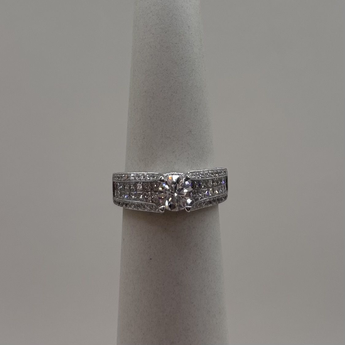 14KW  "Scarlett" LM Vintage Princess &amp; RS w/ LC Rnd Flawless Diamond Ring