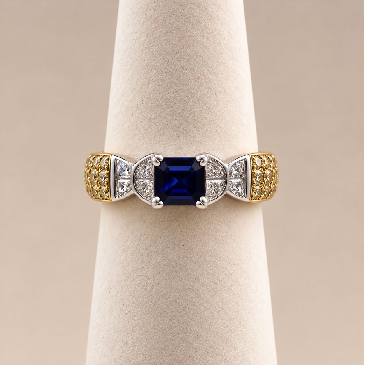 Two-Tone Hourglass Sapphire Diamond Ring (4.1g)