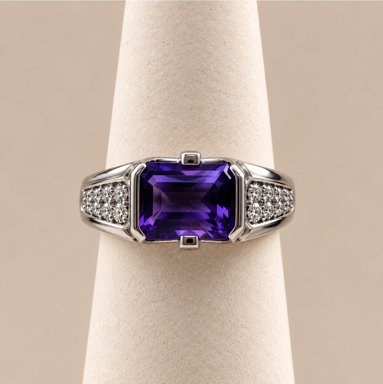 East-West Radiant Amethyst Diamond Ring (6.1g)
