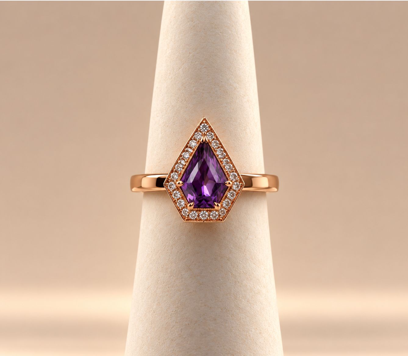 Rose Gold Diamond Shaped Amethyst Ring