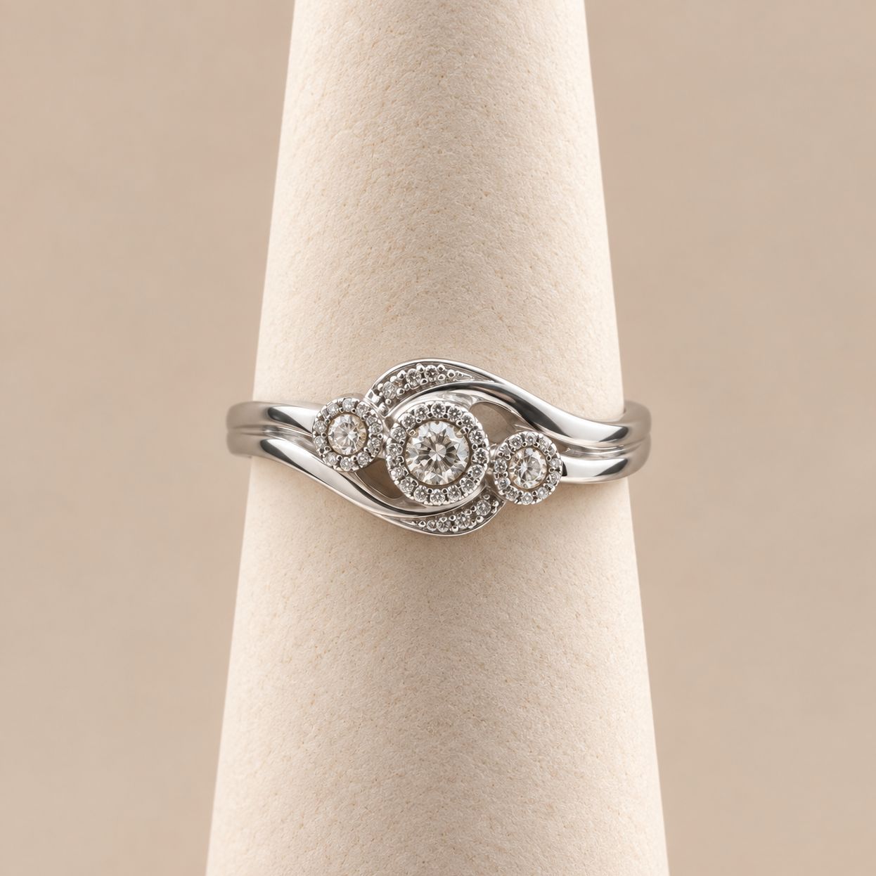 Classic Milgrain Three-Stone Diamond Bypass Ring