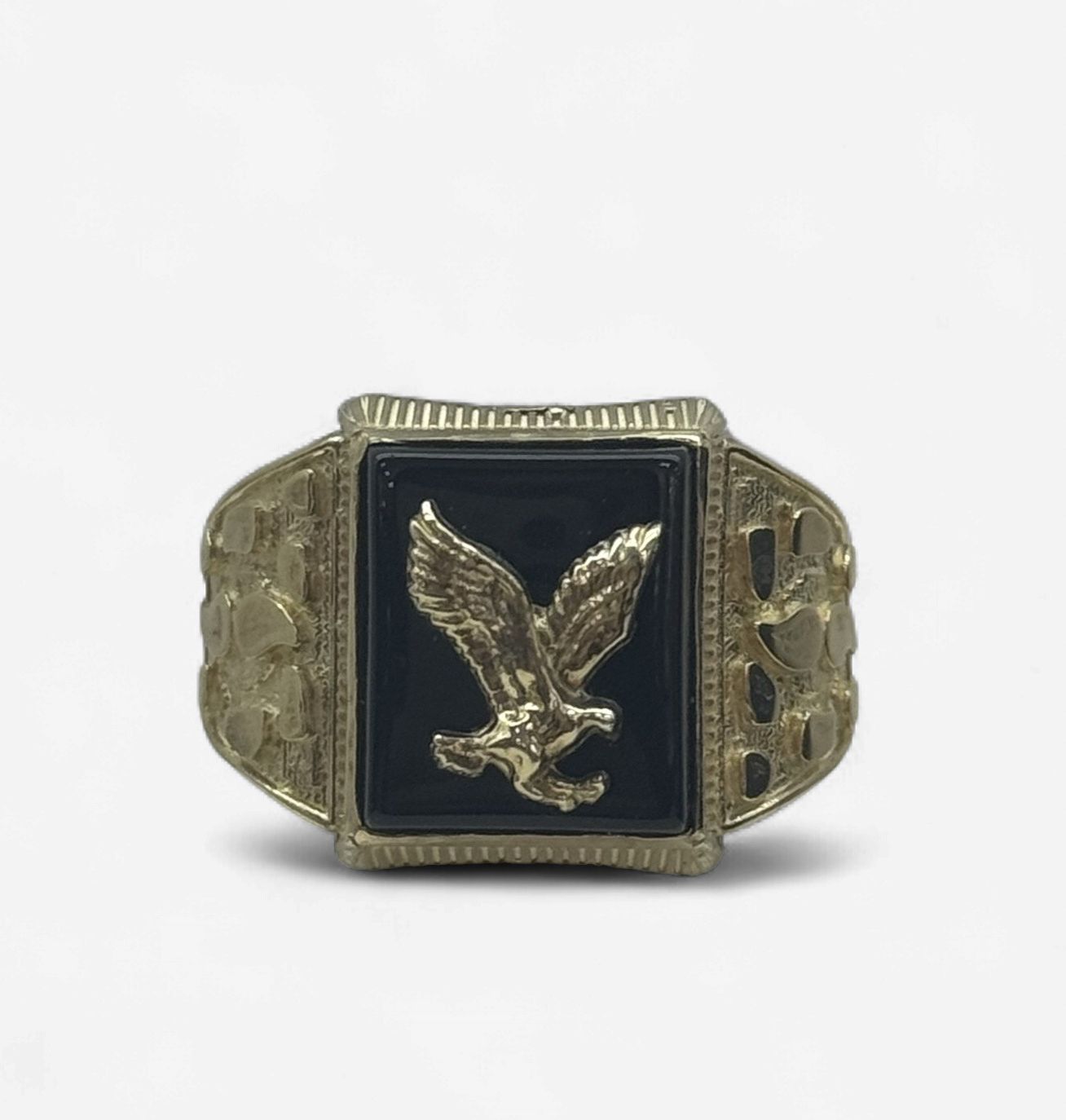 10KY Men's Onyx Eagle Ring (Size 11-Resizeable) (4.9g)