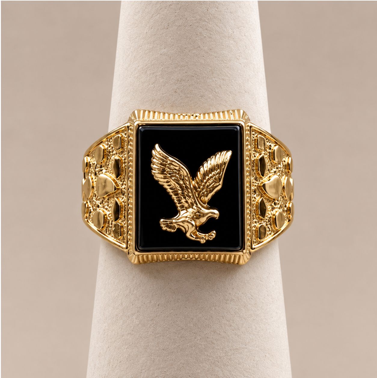 Men's Gold Black Onyx Eagle Ring (4.9g)
