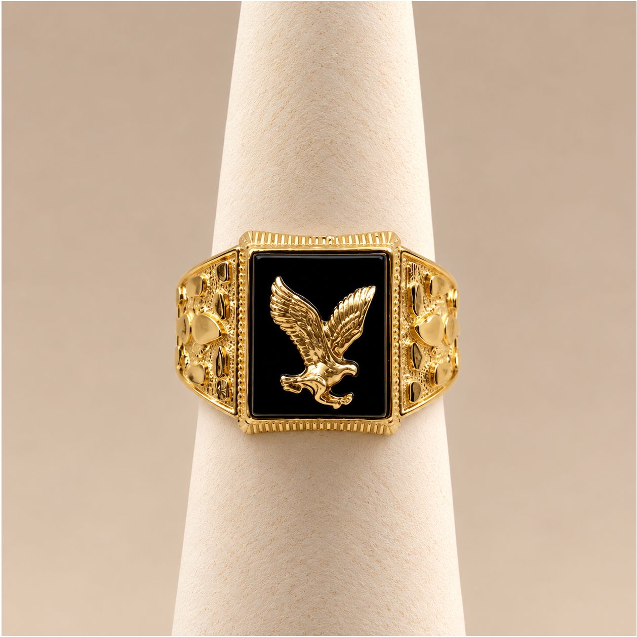 Men's Gold Black Onyx Eagle Ring (4.9g)