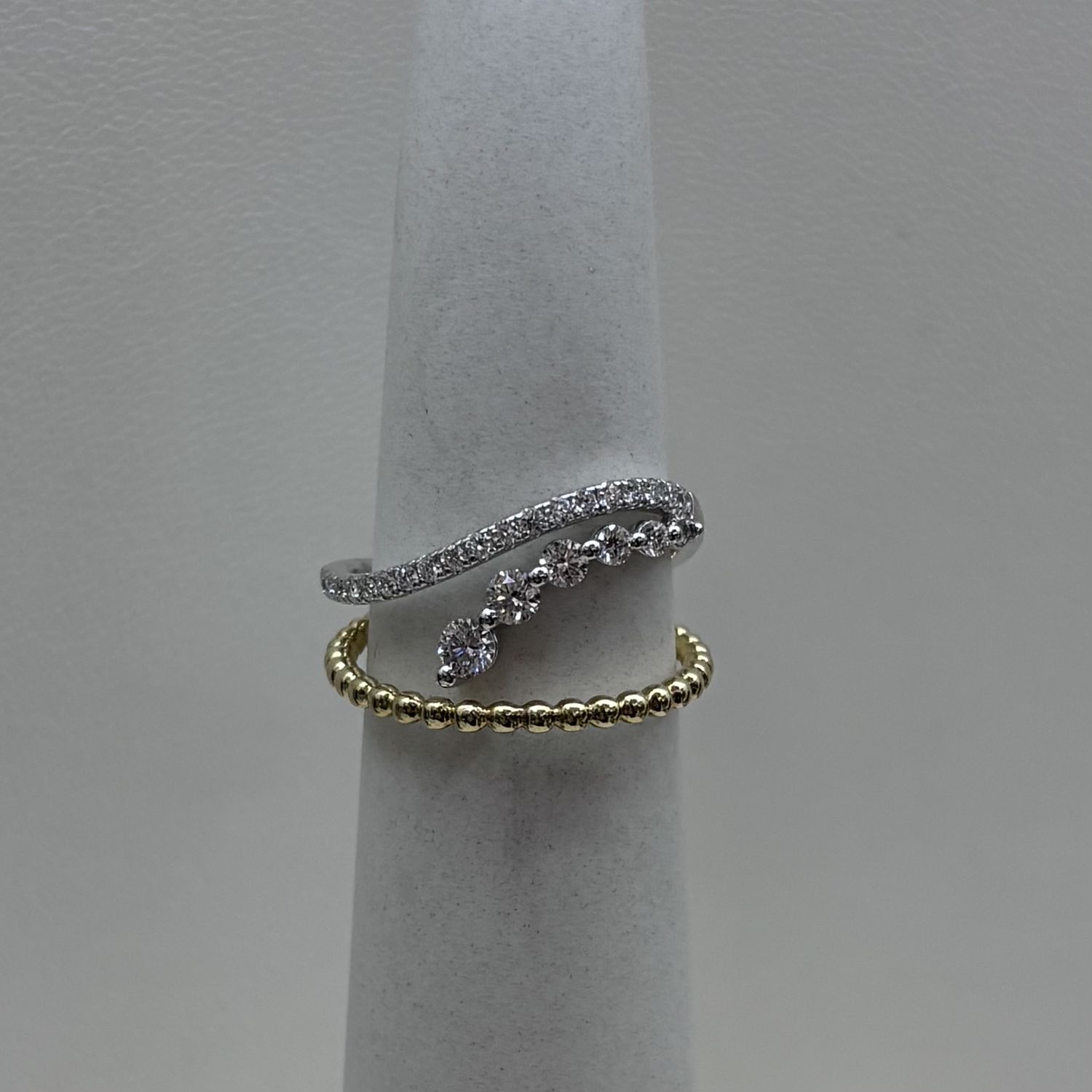 Two-Tone Diamond Bypass &amp; Beaded Diamond Ring S Kashi