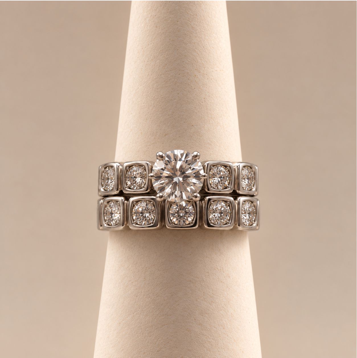 "Yara" Round Center with Soft-Square Bezel Diamond Bridal Set