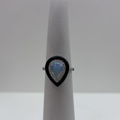 14KW Opal Pear Shape Black Frame Ring David Kord