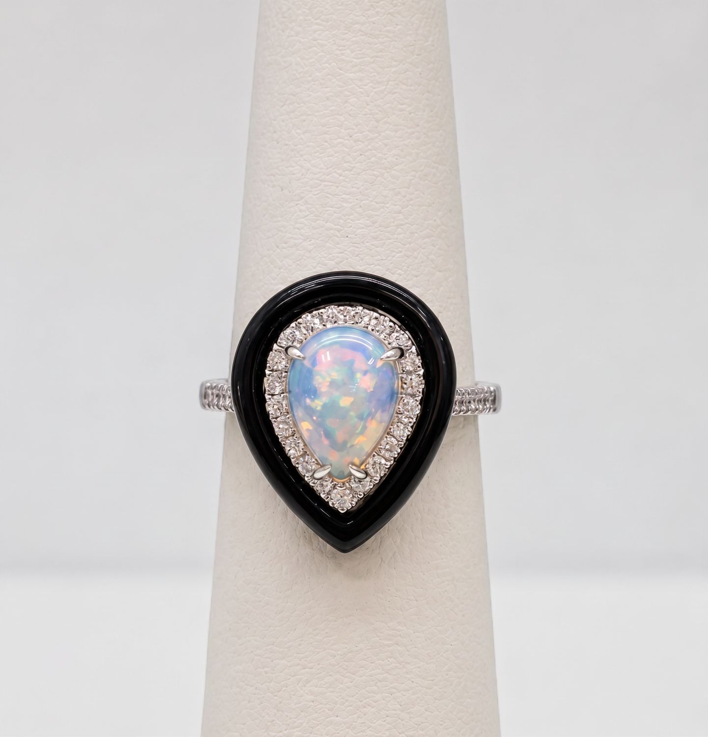 Pear Shape Oval Halo Black Onyx Ring