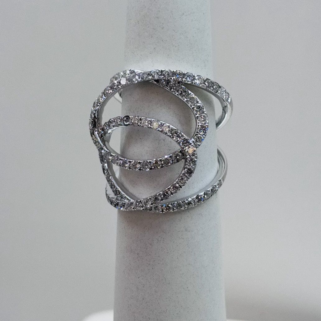 White Gold &amp;  Diamond Crossover Fashion Ring