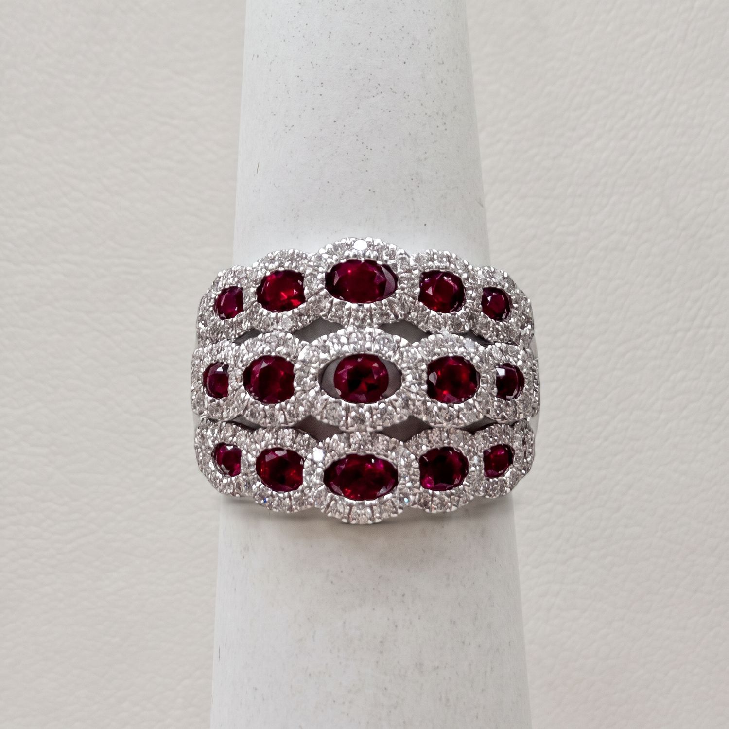 Multi-Row Ruby and Diamond Ring (6.8g)
